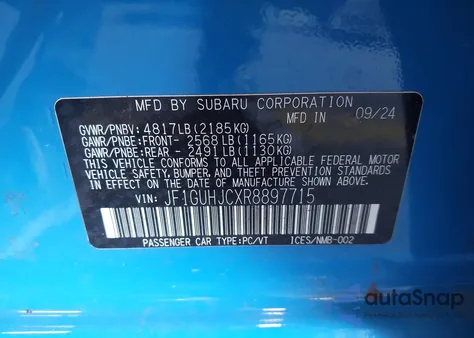 2024 Subaru Impreza Rs 5-Door z USA, uszkodzony, nr VIN JF1GUHJCXRH897715